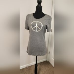 Norma Kamali Gray Tee with Silver Peace Sign